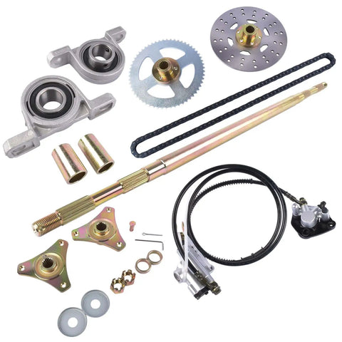 Rear Live Axle Kit With Sprocket And Hub Brake Assembly Chain For Drift Trike Go Kart Hub Replacement Brake Disc Chain Master Cylinder Caliper Pillow Blocks And Mounting Hardware