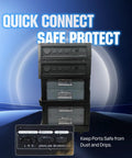 Beefy Stackable Power Station With Solar Inverter, 10240Wh Capacity, 7000W Output, protective port covers in close-up.