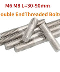 Set of 10 stainless steel double-ended threaded bolts, M6/M8, 30 mm length