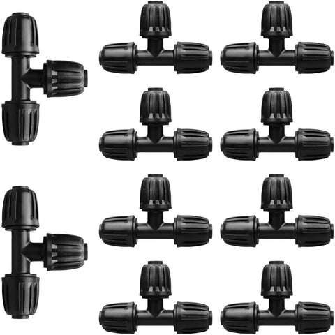 10 Pack Half Inch Drip Irrigation Barbed Tee Connectors with Locked Nut, Anti Drop, Fits Standard 0.62 To 0.65 Inch Drip Tubing