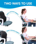 Comfortable Lumbar Support Pillow For Office Chair And Car With Mesh Cover And Double Adjustable Straps shown in use on chair