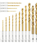Sixteen Piece Hex Shank Drill Bit Set With Titanium HSS Twist Impact Bits For Metal Steel Wood And Plastic Quick Change Design