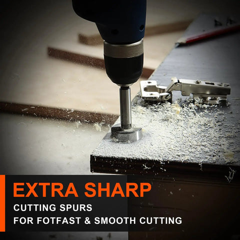 Close-up of a Forstner bit from a Sixteen Piece Forstner Bit Set For Woodworking, Pro Grade Precision Carbon Steel Drill Bits