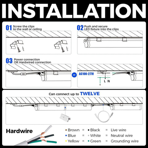 Installation steps for Six Pack One Foot T5 LED Linkable Light Fixtures With 600 Lumen Output 6500K Cool White Dope Bright