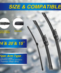 Image showing Premium Silicone Windshield Wiper Blades Replacement For Audi Q5 2018 To 2024 Set Of 3 with size and compatibility details.