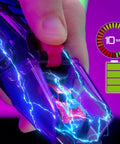 Hand holding Dope Orange Axion Battle Racer Car And Launcher Set, with electric effects, micro car, and speed gauge visible
