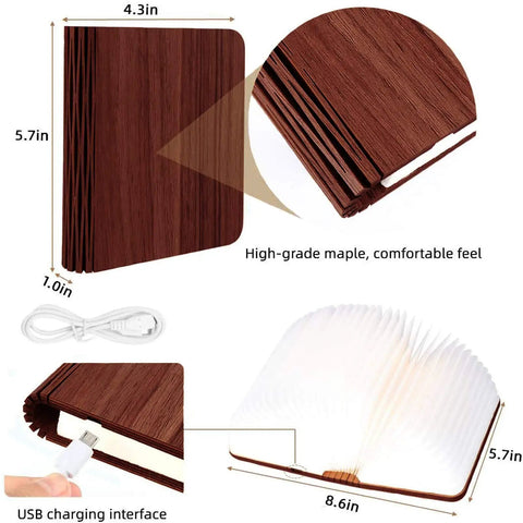 Wooden Book Light Foldable Reading Lamp With 3 Color LED Bookish Glow That Hits Portable Paper Shade Book Decor 8.6in USB charging