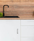 2-Piece Aluminum Cabinet Handles In White Finish For Kitchen Cupboards And Dresser Hardware, visible on cabinet door.