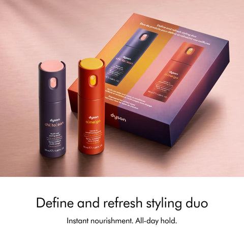 Define And Refresh Styling Duo For All Hair Types, A Go-To Leave-In Conditioner Set With Heat Shield Up To 450 F displayed with packaging