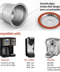 Reusable K Cup Coffee Filters For Keurig 1.0 And 2.0 with smooth edges design; compatibility with Cuisinart, Mr. Coffee, Breville shown