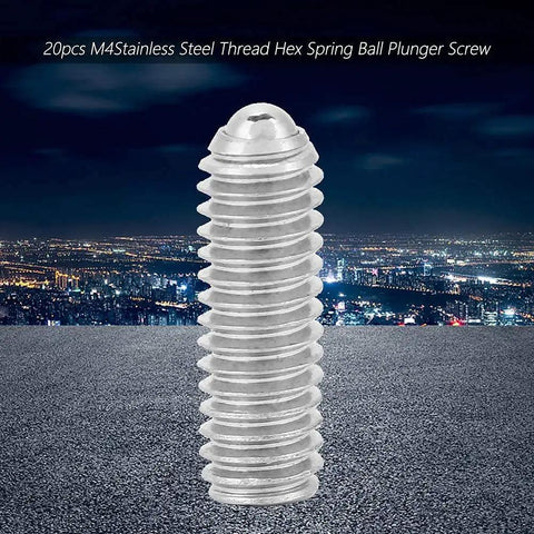 Top Shelf M4x12 Hex Spring Ball Plunger Screws Premium Stainless Steel Bead Fasteners 20 Piece Heavy Duty Kit close-up of hex screw