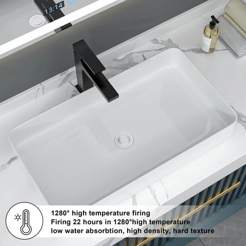 Rectangular Vessel Sink 24x16 White Ceramic Porcelain Above Counter Vanity Bowl Built To Last Durable No Fuss Easy To Clean Scratch Resistant