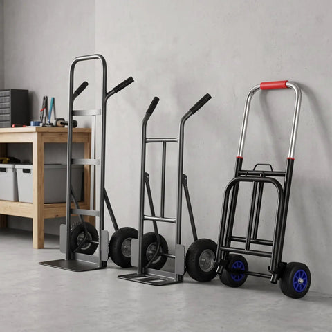 Folding Hand Truck Portable Cart With Heavy Duty Iron Frame And Smooth Rolling Rubber Wheels Quick Fold Design Medium Size 22mm Pipe Diameter Straps For Secure Hauling, shown folded