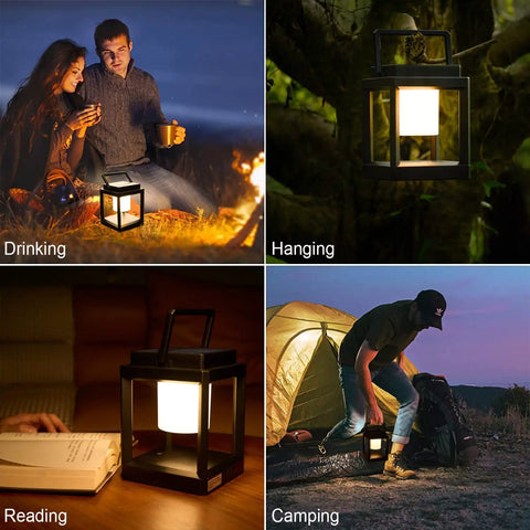 Outdoor Solar Lanterns Waterproof Hanging Lamps Portable Rechargeable LED Nightstand Table Lamp for reading, camping, and hanging.