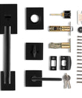 Front Door Handle Set With Deadbolt Lock, Heavy Duty Single Cylinder, Reversible Lever For Right Or Left Swing Doors, Iron Black Finish