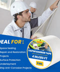 Heavy Duty Vapor Barrier Tape, Three Rolls Of Four Inches By One Hundred Eighty Feet, waterproof seam sealer used for space sealing.