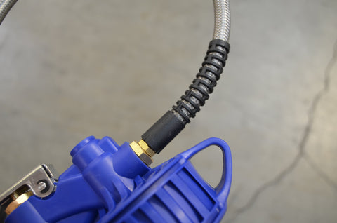 Close-up of 3.5 Inch Digital Tire Inflator With Hose, 0.1 Psi Precision For TPMS, 21 Inch Stainless Braided Hose For Durability