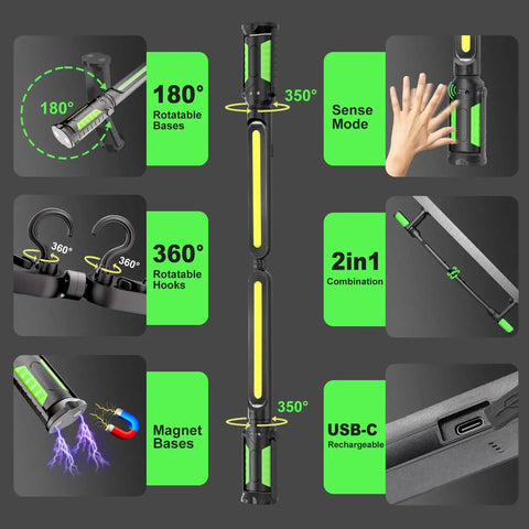 Rechargeable Mechanic Light 2-In-1 Magnetic Light Bar With Motion Sensor, 2400 Lumen Underhood Work Light features and uses
