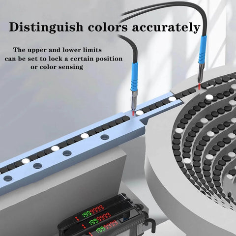 FS N13 Fiber Optic Amplifier and Diffuse Induction Photoelectric Switch in industrial setup for color sensing accuracy