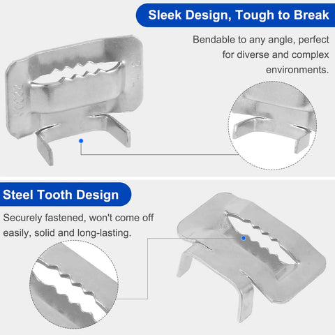 Top Shelf 304 Stainless Steel Strapping Kit With Heavy Duty Ties And Ratcheting Tensioner Tool For Secure Cargo Wrapping and Solid Corrosion Resistance On Job Sites, steel tooth design buckle.