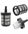 Two Pack Household Hose Filters With 60 Mesh Stainless Steel Inlet Strainers For Sprayers Car Washers Oil Pumps And Industrial Equipment Double Layer Screen Filters 3/8 Inch And 1/2 Inch Barb Connections - three filter pieces displayed