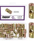 50Pcs M6x20mm Zinc Plated Barrel Nuts Kit for Furniture Assembly in box with two detailed zinc barrel nuts shown
