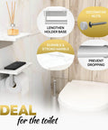 Total Game Changer, Two Shelf Wall Mounted Toilet Paper Holder With Natural Marble Top And Sleek Nickel Finish showing marble shelves and toilet paper rack.