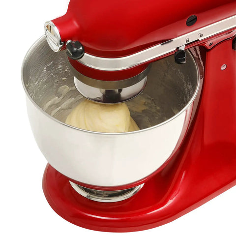 Stainless Steel Dough Hook Attachment For KitchenAid Tilt Head Stand Mixers 4.5 To 5 Quart KSM90 And K45 Replacement Durable Die Cast Design Dishwasher Safe Effortless Yeast Dough Kneading For Home Bakers in red mixer with dough