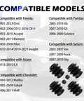 Compatibility list and kit image for 4PCS Rubber Brake Caliper Slide Pin Bushing Kit for various car models.