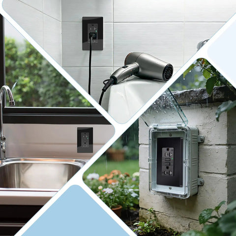20 Amp GFCI Outlet Weather Resistant Receptacle Kit With Screwless Wall Plate ETL Listed for Kitchen Bathroom Outdoor Use