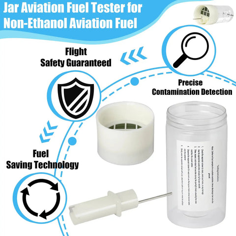 Advanced Aviation Fuel Tester Jar And Sump Must Have Kit For Inspections Non Ethanol Fuel Testing Durable ABS Build Reliable Fuel Analysis Tool For Quick Impurity Detection And Safer Flight Prep, showcasing kit components with contamination detection pointers.