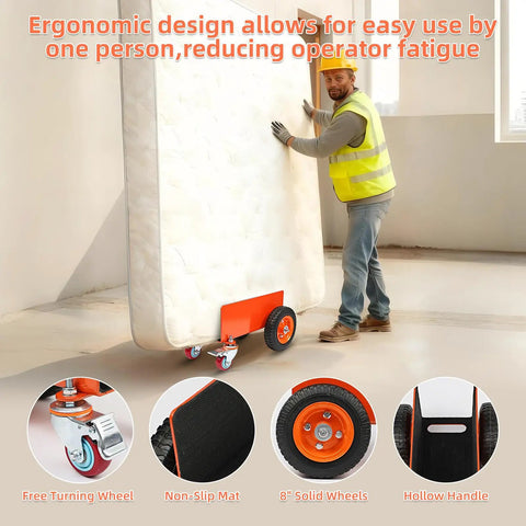 Person using Heavy Duty Panel Dolly With Brake, 1200 Lbs Capacity, Four Wheel Slab Cart With 8 Inch Pneumatic Wheels indoors
