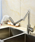 ZBSAVFM Lead-Free 304 Stainless Steel Articulating Kitchen Faucet - Hot & Cold 360° Rotating in modern kitchen setting.