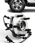 2 Pack Heavy Duty Front Wheel Bearing And Hub Assembly For Wrangler JK 2011 Through 2018 5 Lug With ABS showing hub close-up and installed view.