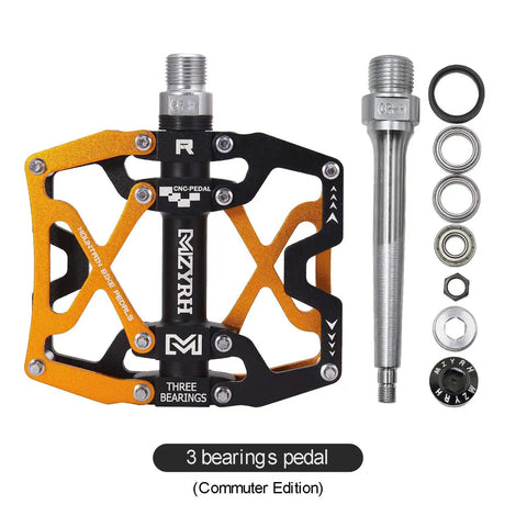 Nine Sixteenths Inch Mountain Bike Pedals With CNC Machined Body Sealed Bearing Platform Three Bearings Anti Slip Pins