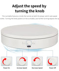 Foxvee 7.87 Inch White Motorized Rotating Display Stand 360 Silent Spinning Turntable speed adjustment knob instructions.