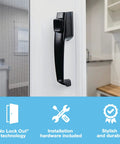 Push Button Door Latch For Screen And Storm Doors, Out Swing, 0.75 To 1.25 Inch Thick, No Lock Out Technology, Durable Black Finish