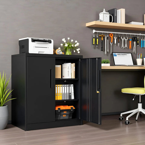 Metal Storage Cabinets 36 Inch Locking Cabinet With Doors And Adjustable Shelves For Home Office Kitchen And Garage Black Steel Utility Tool Cabinet Durable Tough As Nails Scratch Resistant And Easy To Clean For Heavy Duty Use
