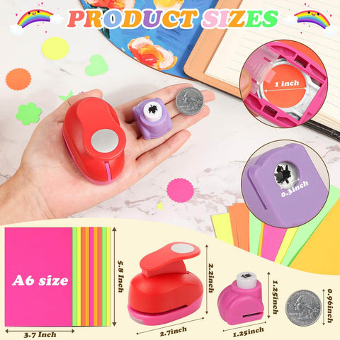 All In One Scrapbooking Punch Kit With Six Large Punches And Four Mini Punches in hand showing size comparison with coins