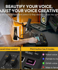 Person using All In One Podcast Studio Bundle With Mixer And USB Audio Interface Plus Condenser Microphone for live streaming on PC