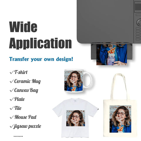Wide application of Premium Sublimation Transfer Paper For Epson Sawgrass And Ricoh Printers 105gsm A4 shown on various items
