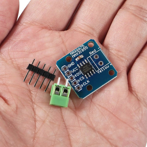 Close-up of 3 Pack SPI Type K Thermocouple Temperature Sensor Board Modules with MAX31855 MAX6675 for Arduino on hand