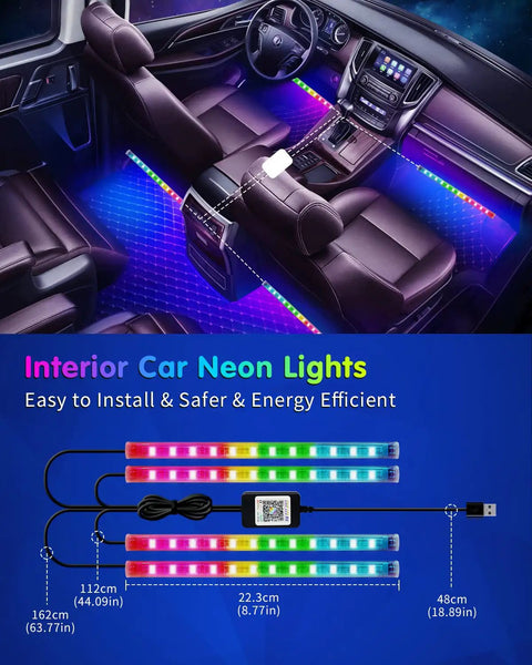 RGB Interior Car Strip Lights With Smart App Control And Music Sync Under Dash Footwell Neon Lighting Kit Multicolor 12V LED