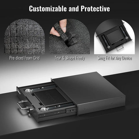 Customizable pre-cut foam in 2U Locking Rack Drawer With Beefy Metal Build, Pre-Cut Foam, Smooth Sliding And Secure Latch