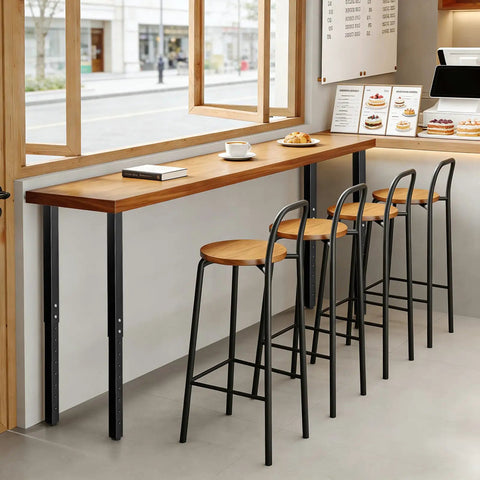 High counter table with black adjustable square table legs for DIY desks and home office tables, 24 to 40 inch height, wood top.