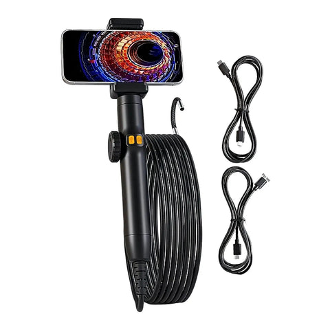 Badass Waterproof Industrial Borescope Camera with flexible articulating tip and smartphone connection cables for inspection.