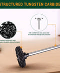 Extreme Spikes Rotor Saw Burr with 1/8" shaft; one-piece steel body and brazed tungsten teeth for wood carving
