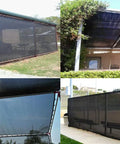 Heavy Duty 10x10 Shade Mesh Tarp with 80 Percent Shade Flat Black Polyethylene Netting over various outdoor structures