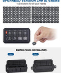 Wireless RGB 8 Gang Switch Panel With 5 Level Brightness For Offroad Lighting Control installation options and stickers.
