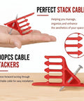 100 Pack Red Plastic Cable Stacker Clips With Nail For Secure Electrical Wire Organization Insulated Cordless Hammer Staple shown in hand.